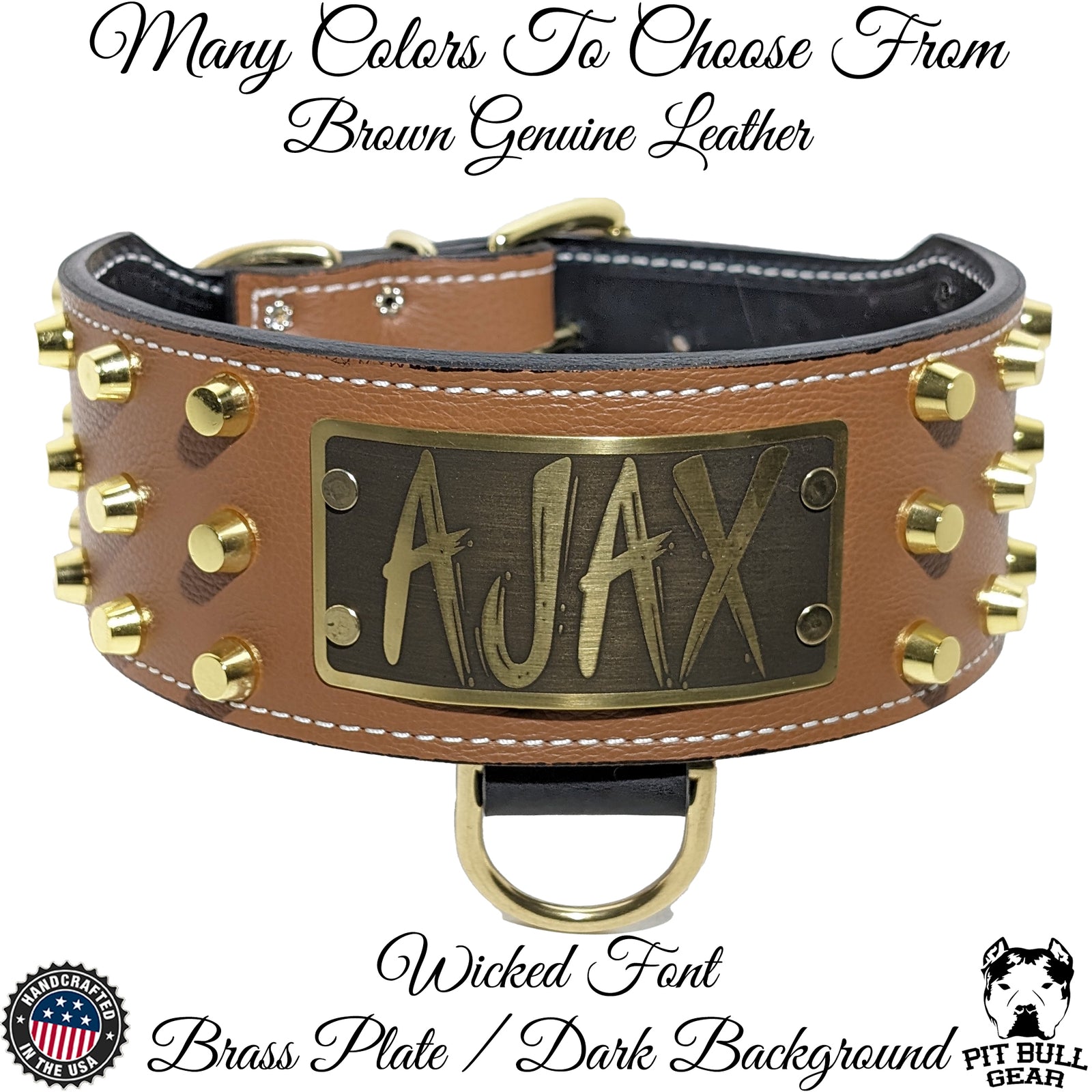 XN1 - 3" Wide Personalized Studded Leather Dog Collar