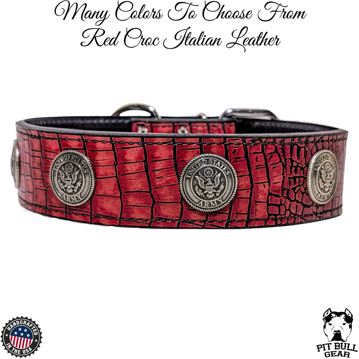 Collar de cuero para perros hecho a medida con conchos militares de 2&quot; de ancho - W32