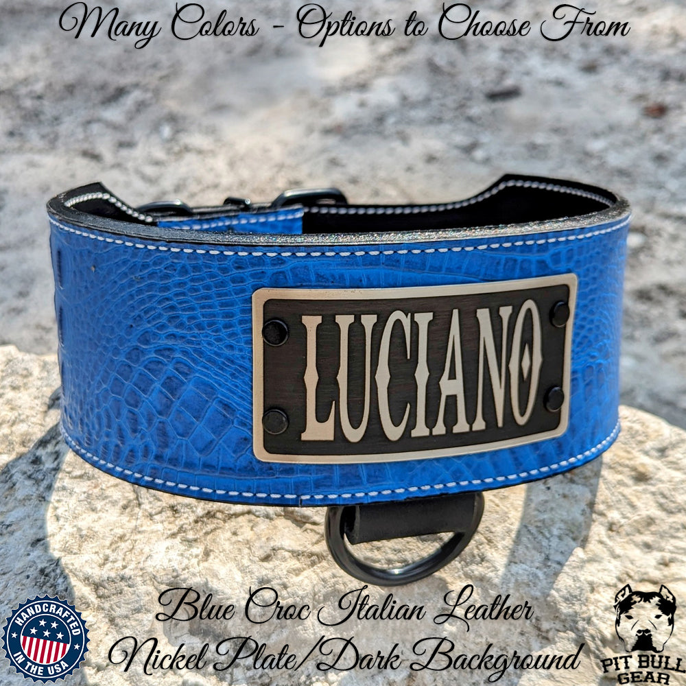 Collar de cuero para perros, collar con placa de identificación personalizada, 3" de ancho - NX5