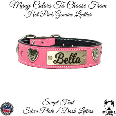 DV2 - 1 1/2" Name Hearts & Gems Leather Collar