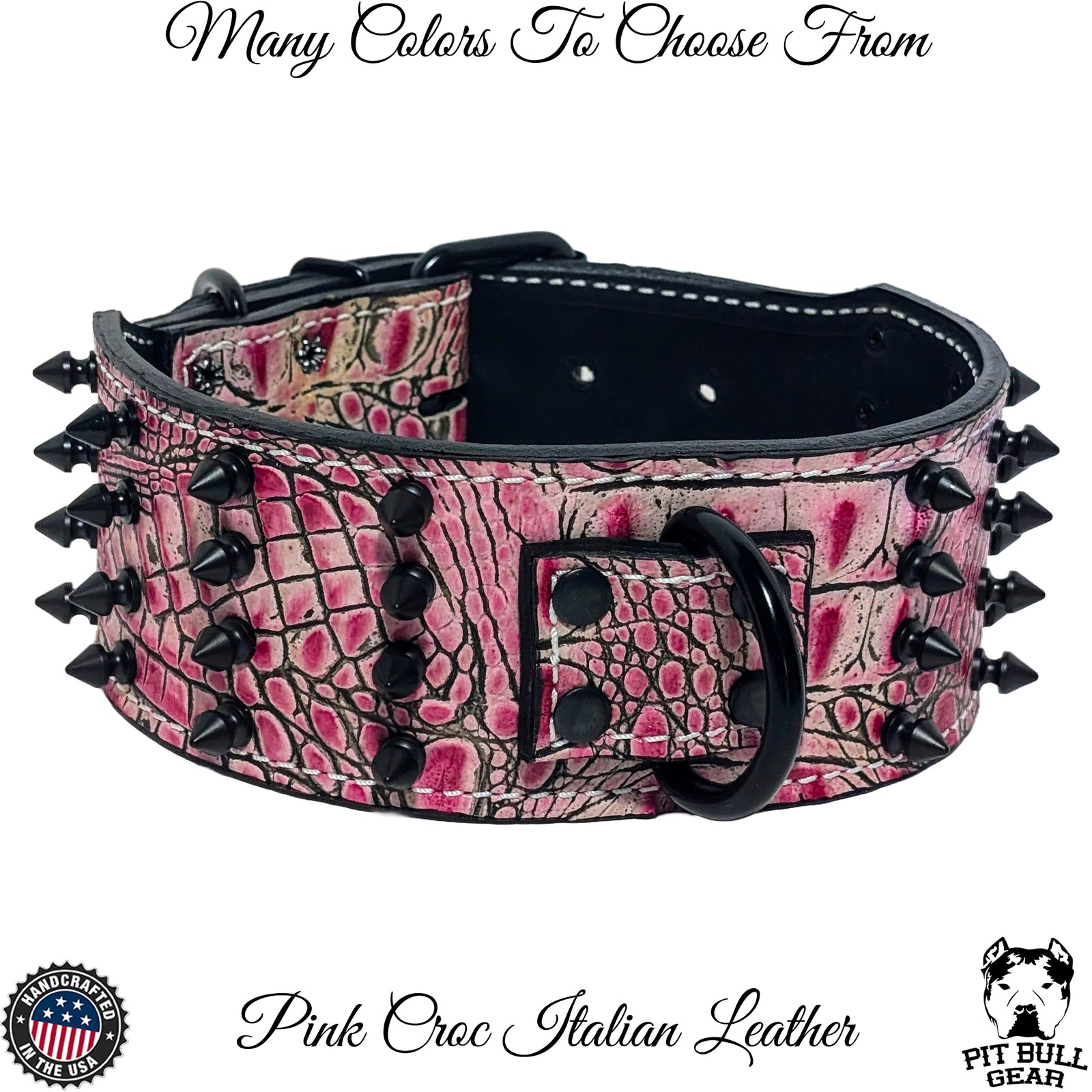 J11 - Collar de cuero con pinchos para perros de 2,5" de ancho