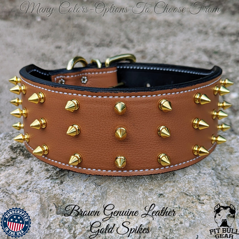 J12 - Collar de cuero con pinchos para perros de 2 1/2"