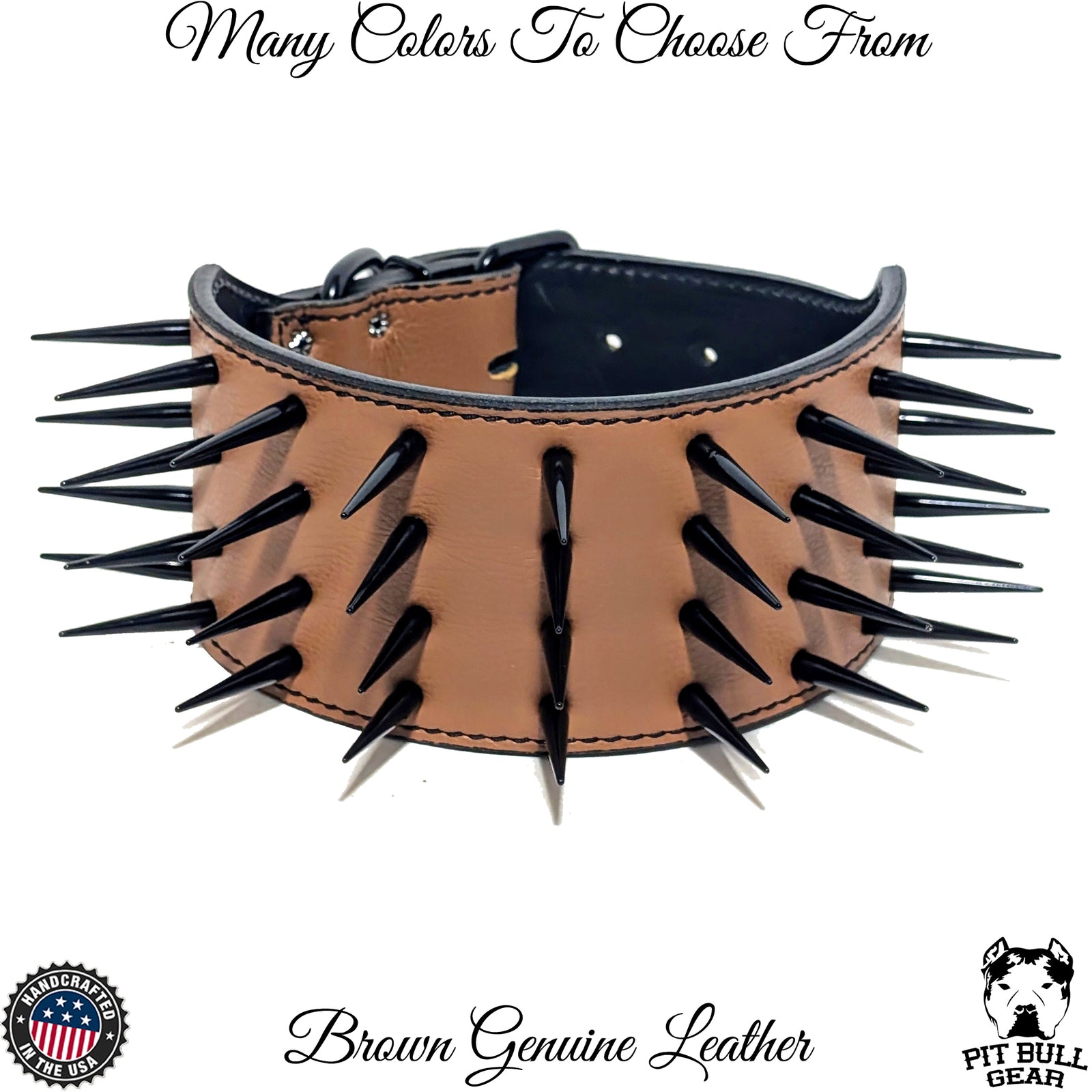 J22 - Collar de cuero para perros de 2,5" de ancho con púas cónicas de 1,5" de alto