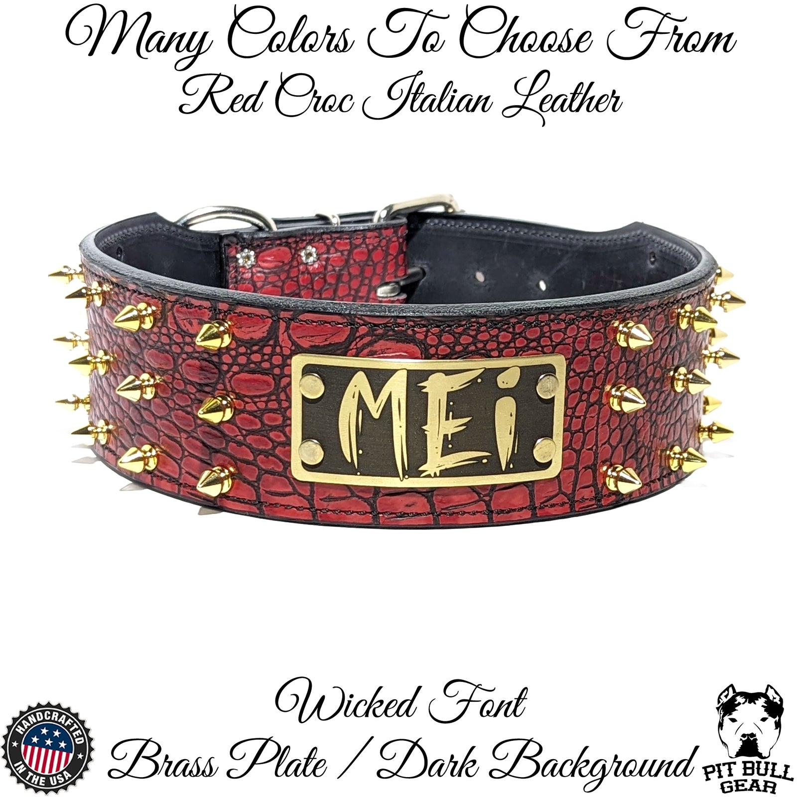 Collar de cuero con pinchos para perros, collar de cuero con placa de identificación de 2,5" de ancho - J8