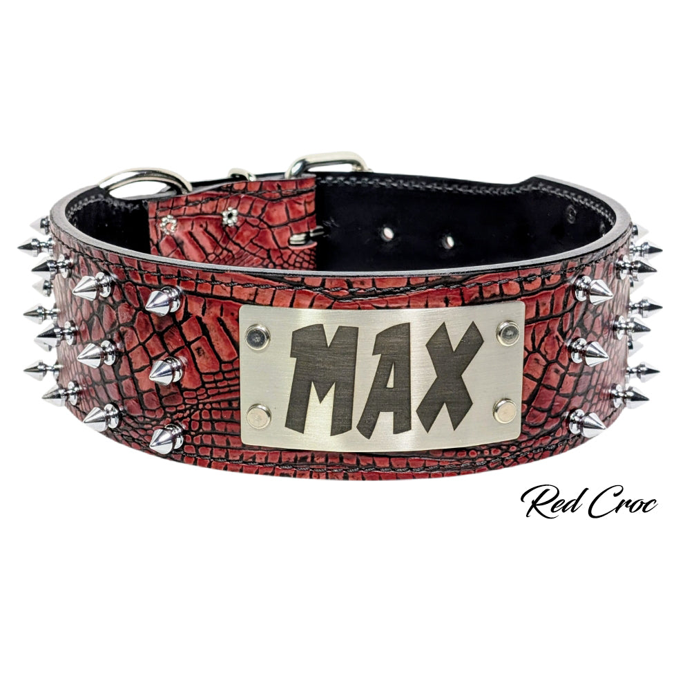 J8 - Coleira personalizada de couro pontiagudo de 2,5" com pedras preciosas