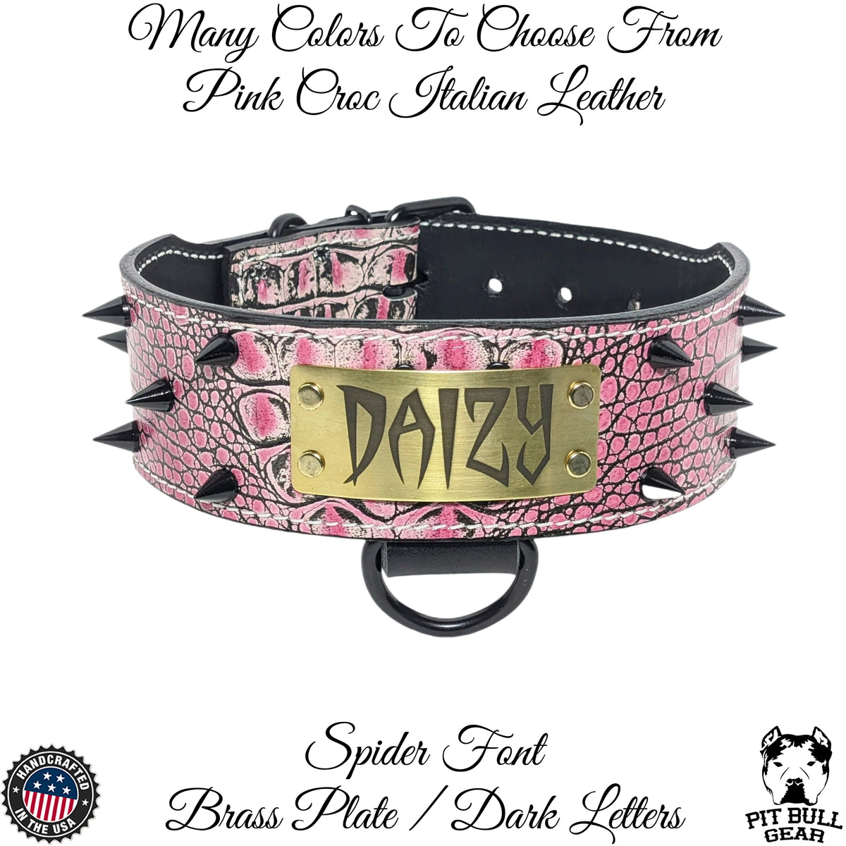 JN1 - 2 1/2" placa de identificação colar de couro pontiagudo