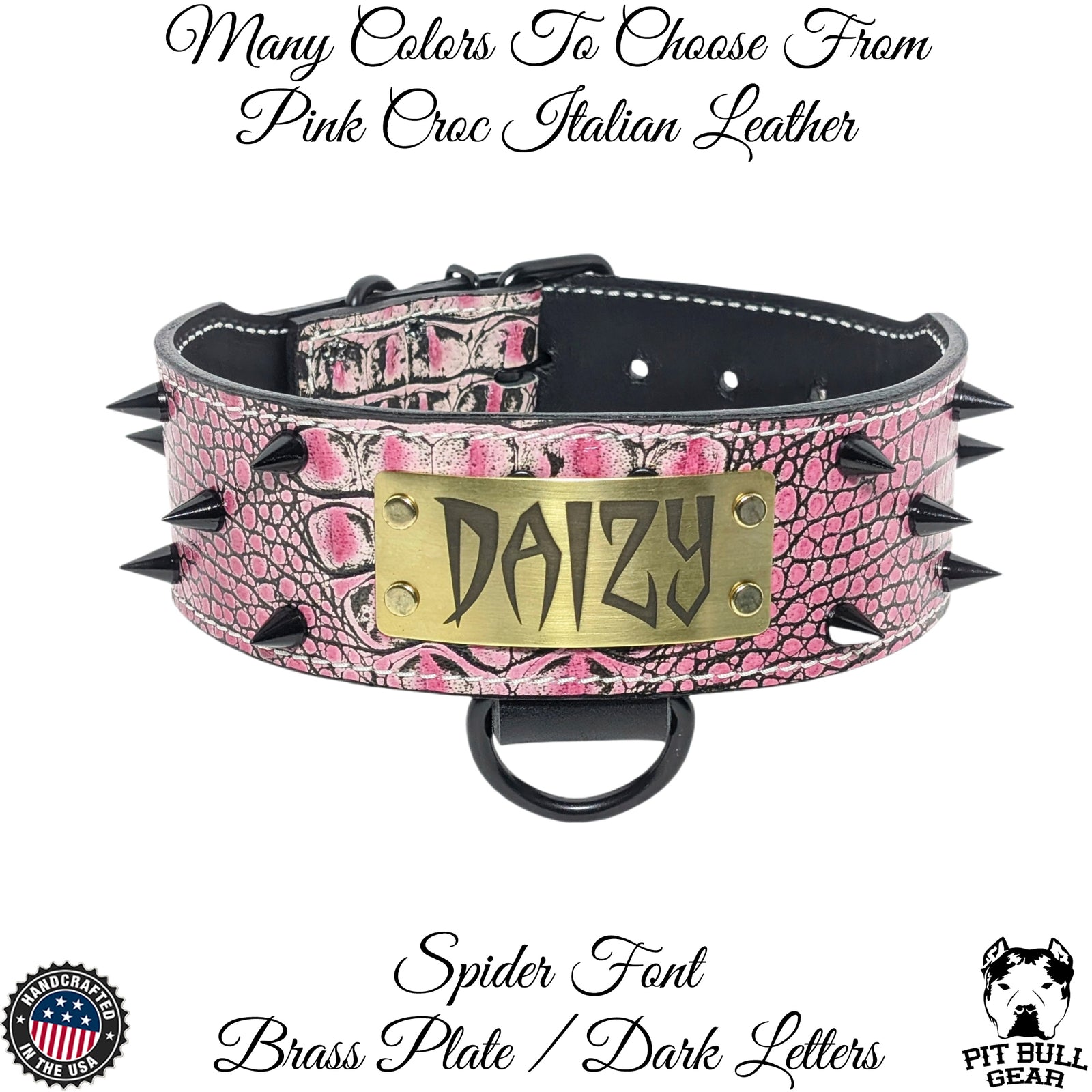 JN1 - 2 1/2" placa de identificação colar de couro pontiagudo