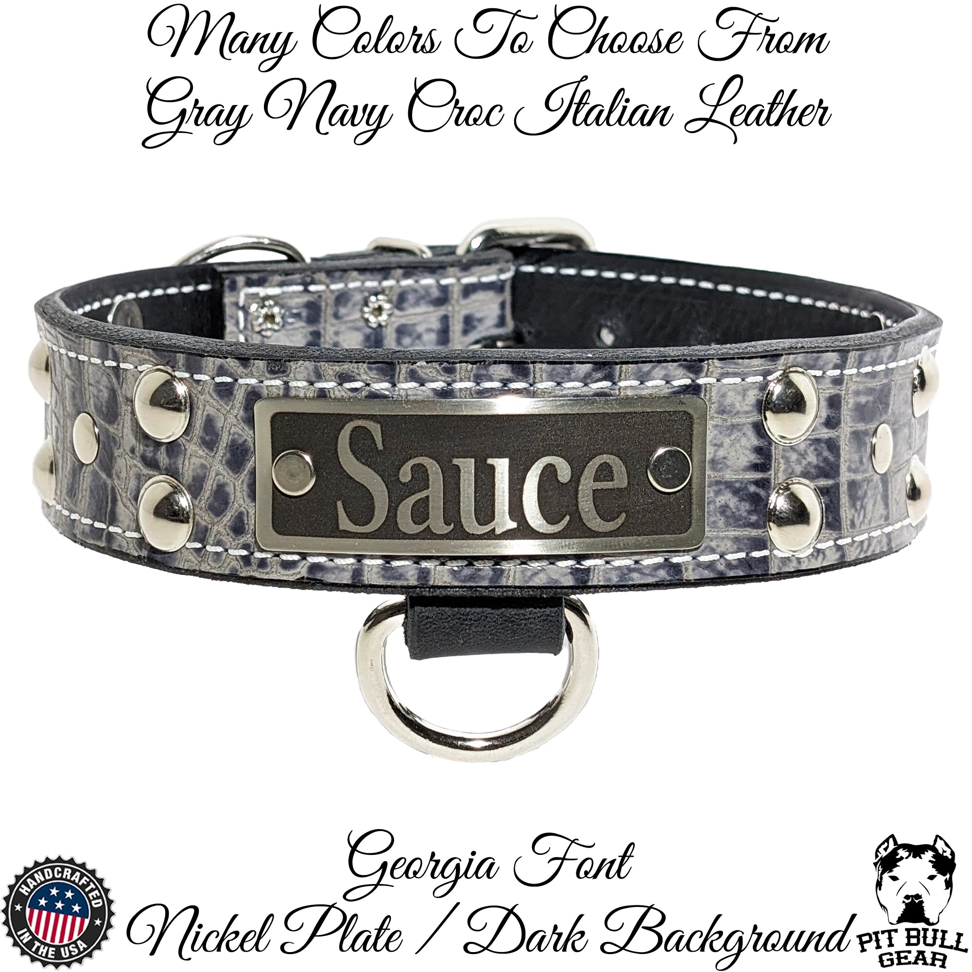 N10 - 1.5" Wide Leather Dog Collar Personalized Name Plate Studded