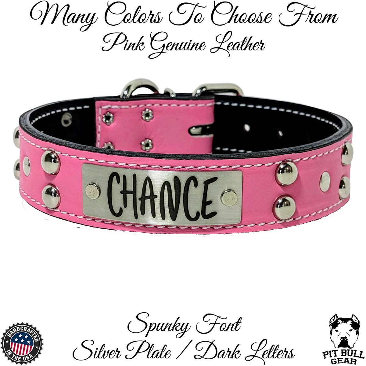 N10 - Collar de cuero para perro de 1,5" de ancho con placa de identificación personalizada y tachuelas