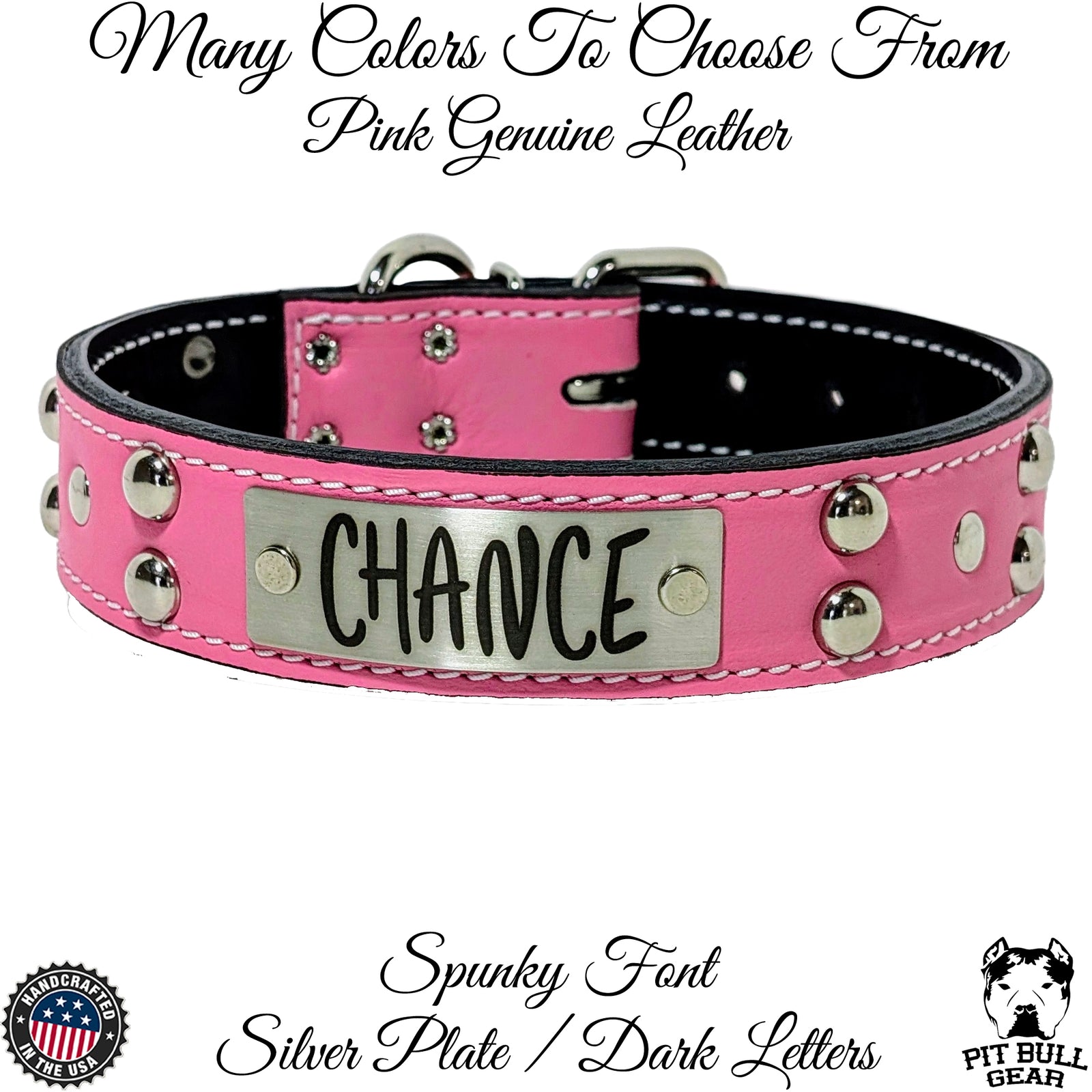 N10 - Collar de cuero para perro de 1,5" de ancho con placa de identificación personalizada y tachuelas