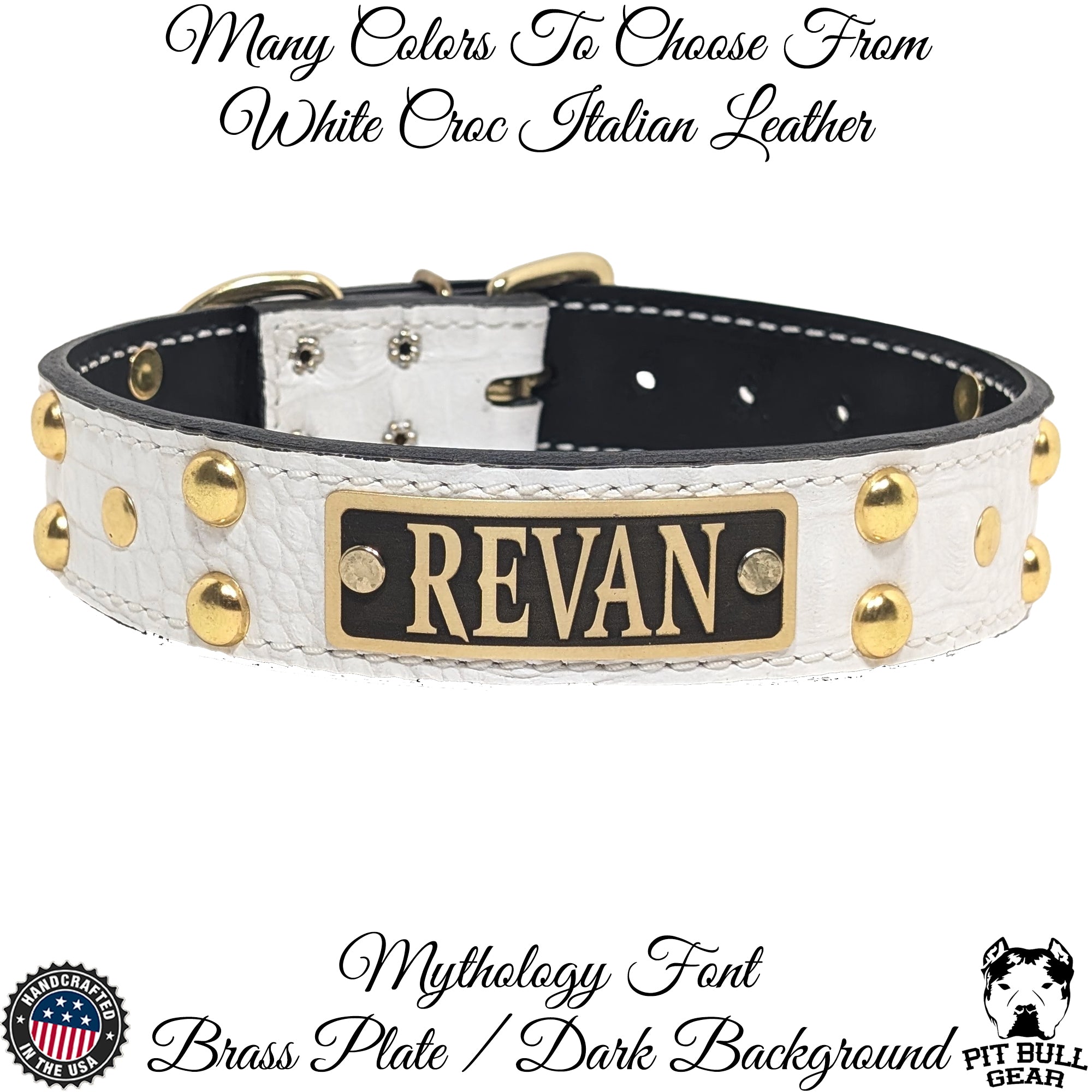 N10 - 1.5" Wide Leather Dog Collar Personalized Name Plate Studded