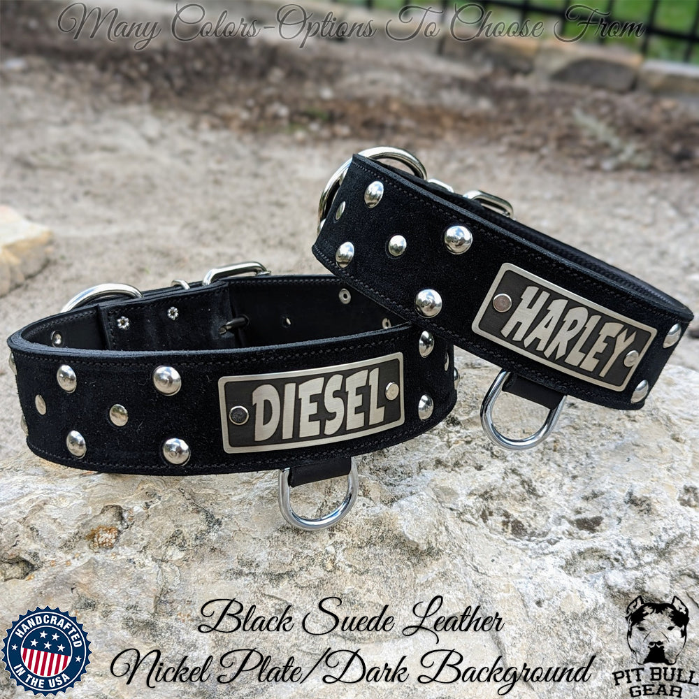 N12 - 2" Wide Personalized Leather Studded Dog Collar
