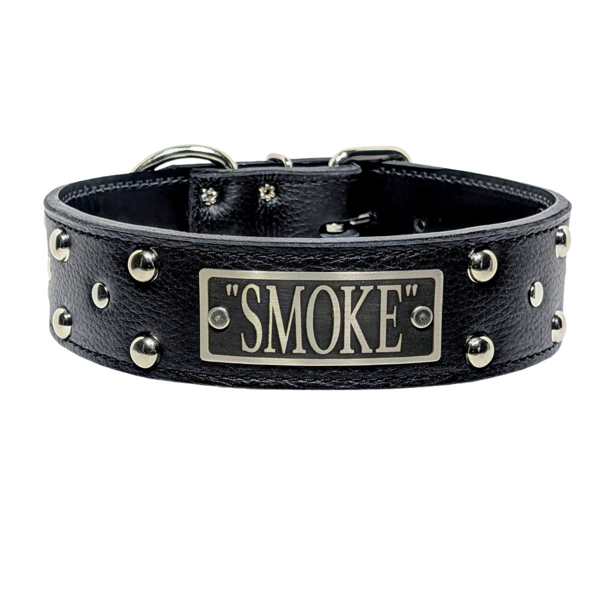 N12 - 2" Wide Personalized Leather Studded Dog Collar