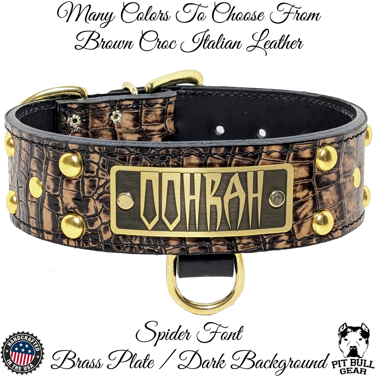N12 - 2&quot; Wide Leather Studded Dog Collar with Name Plate