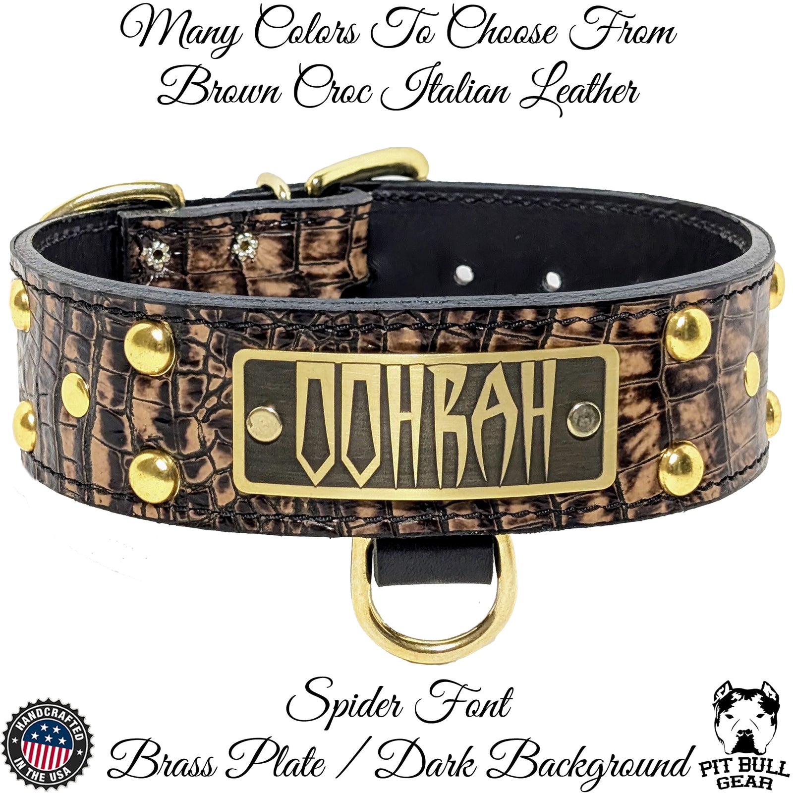 N12 - 2" Wide Leather Studded Dog Collar with Name Plate