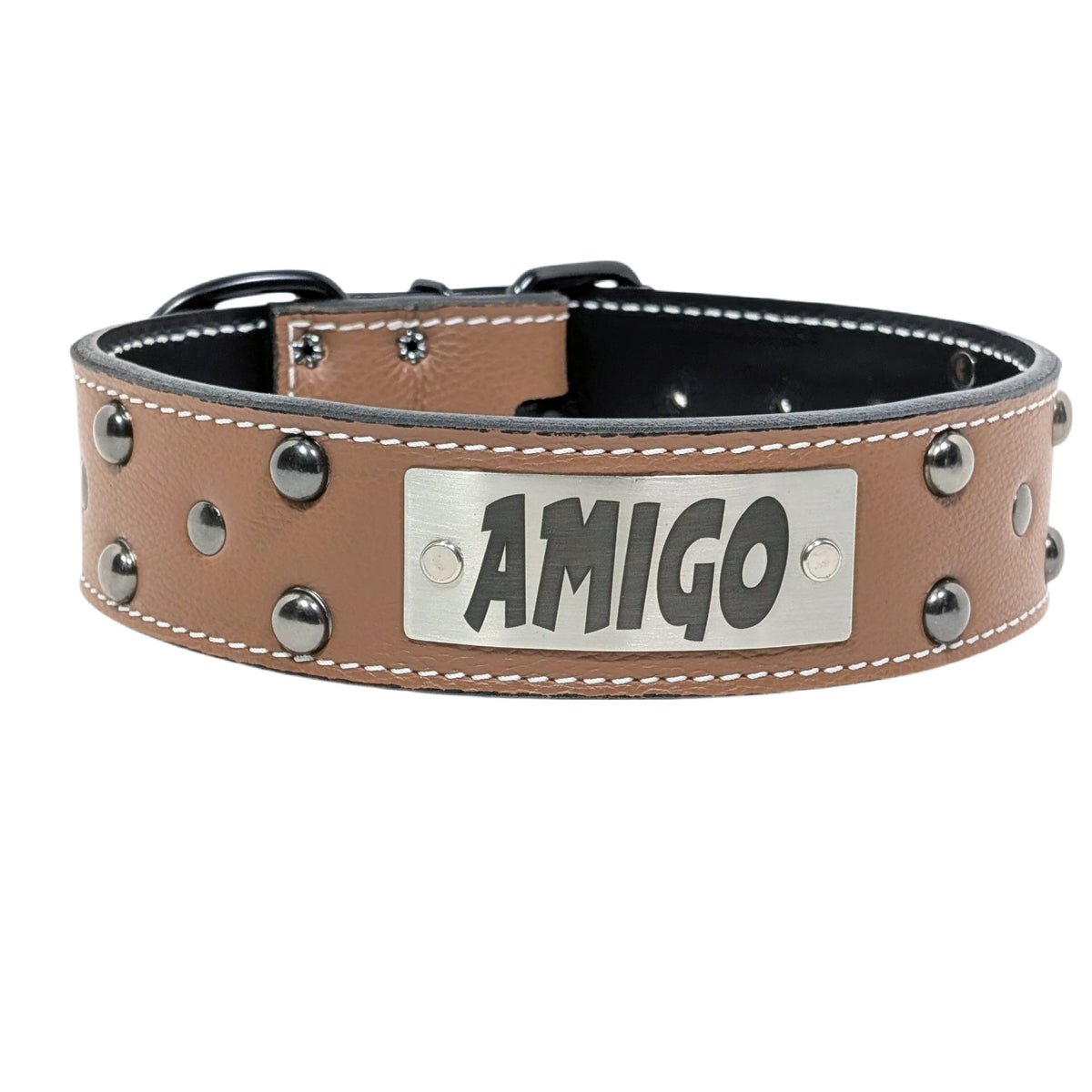 N12 - 2" Wide Personalized Leather Studded Dog Collar