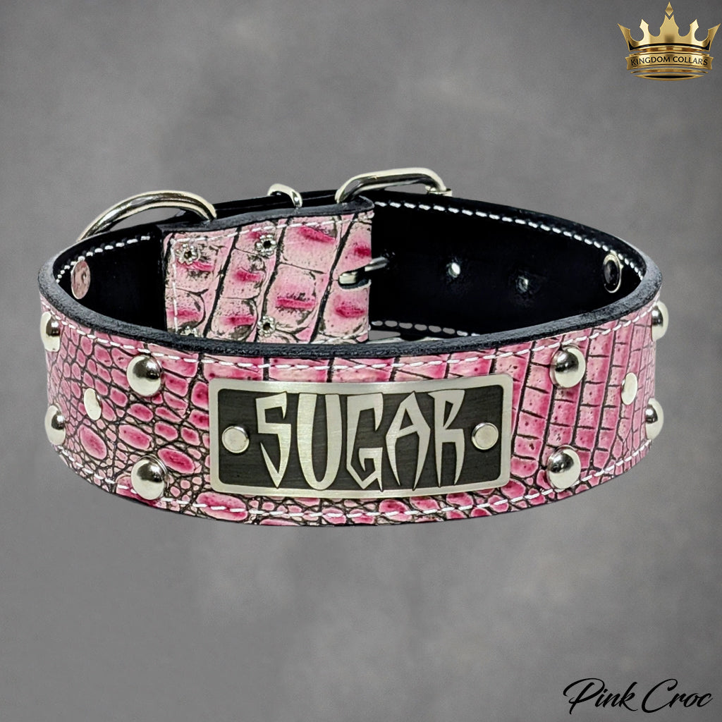 N12 - 2" Wide Personalized Leather Studded Dog Collar