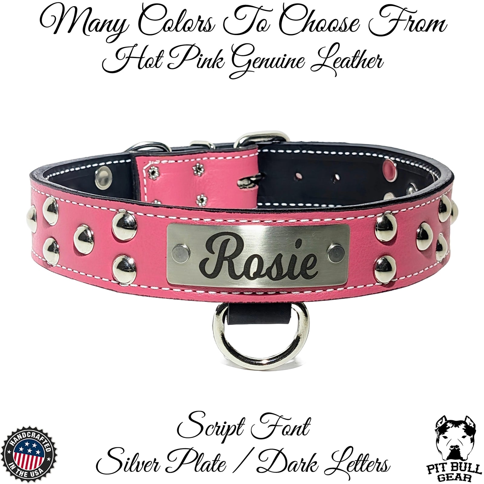 N13 - Collar de cuero para perro de 1,5" de ancho, nombre personalizado con tachuelas en forma de cúpula