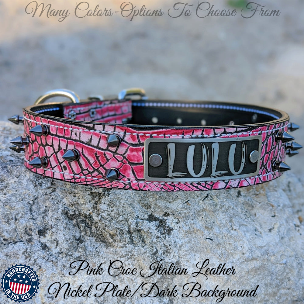 N14 - 1.5" Wide Personalized Spiked Leather Dog Collar