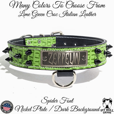 Spiked Leather Dog Collar Personalized Name Plate 1.5" Wide - N14