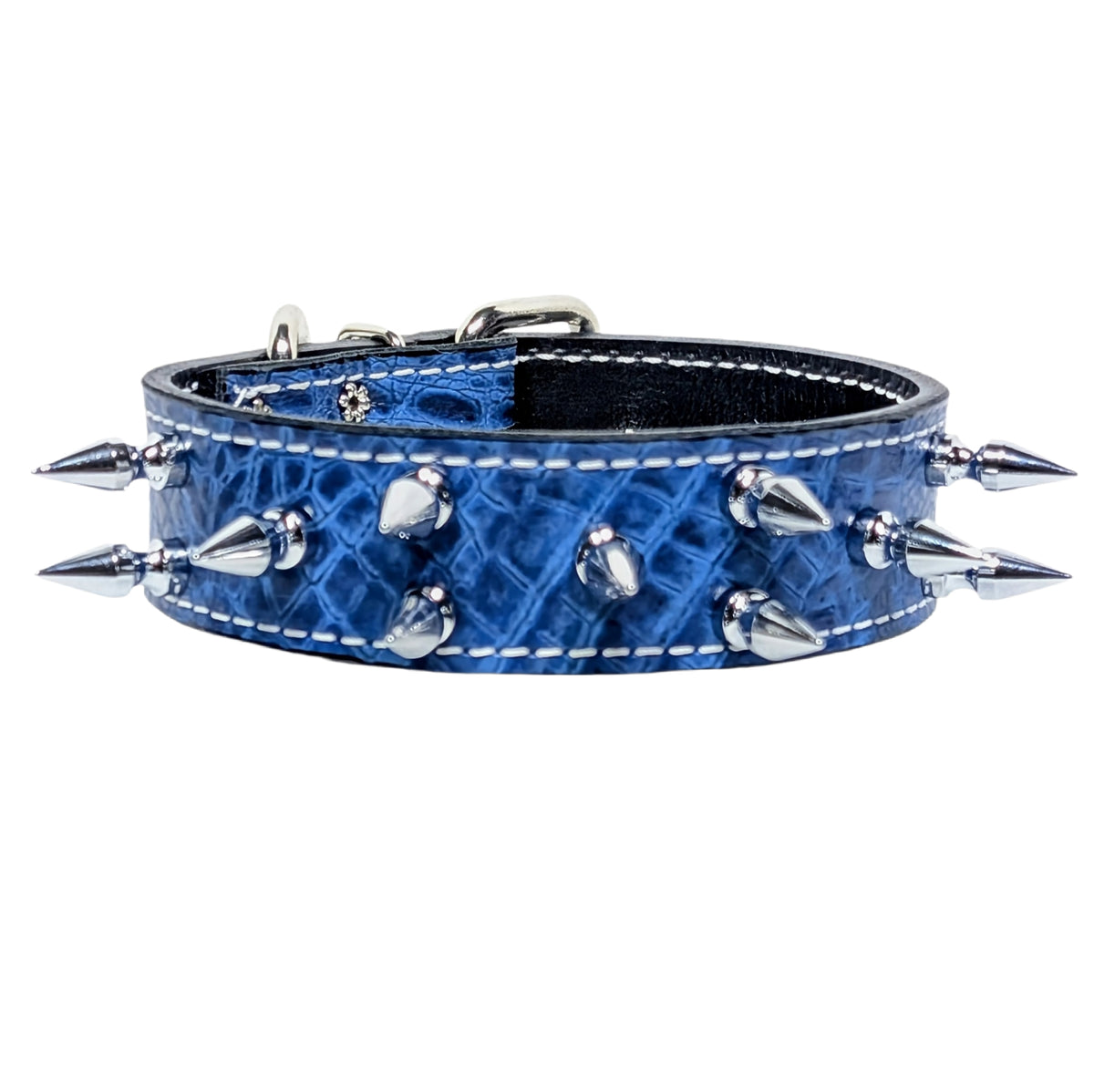 V11 - Custom 1.5&quot; Wide Italian Leather Dog Collar with 1&quot; Tree Spikes