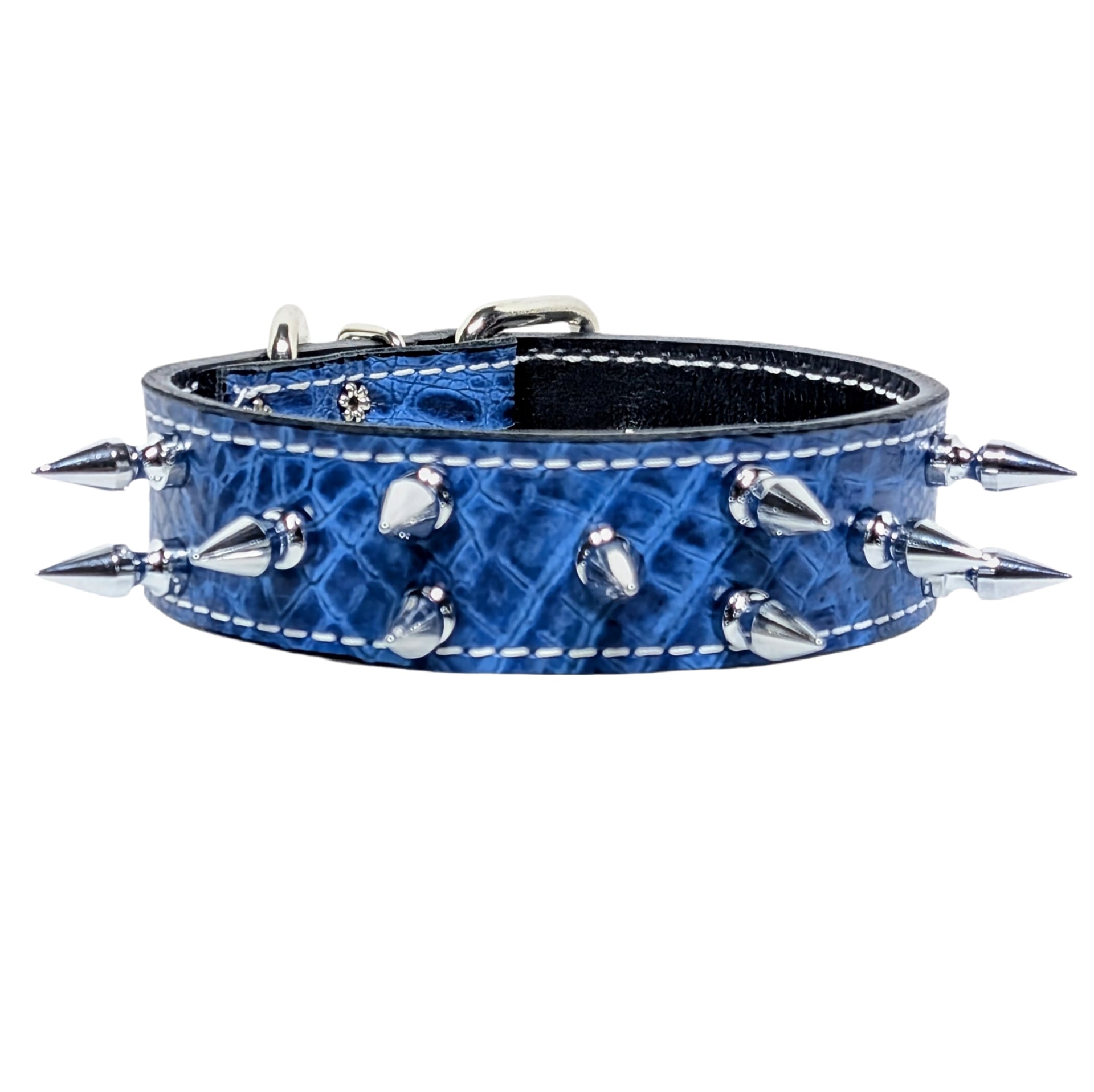 V11 - Custom 1.5" Wide Italian Leather Dog Collar with 1" Tree Spikes