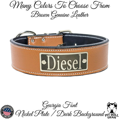 N15 - 2" Wide Leather Dog Collar with Name Plate