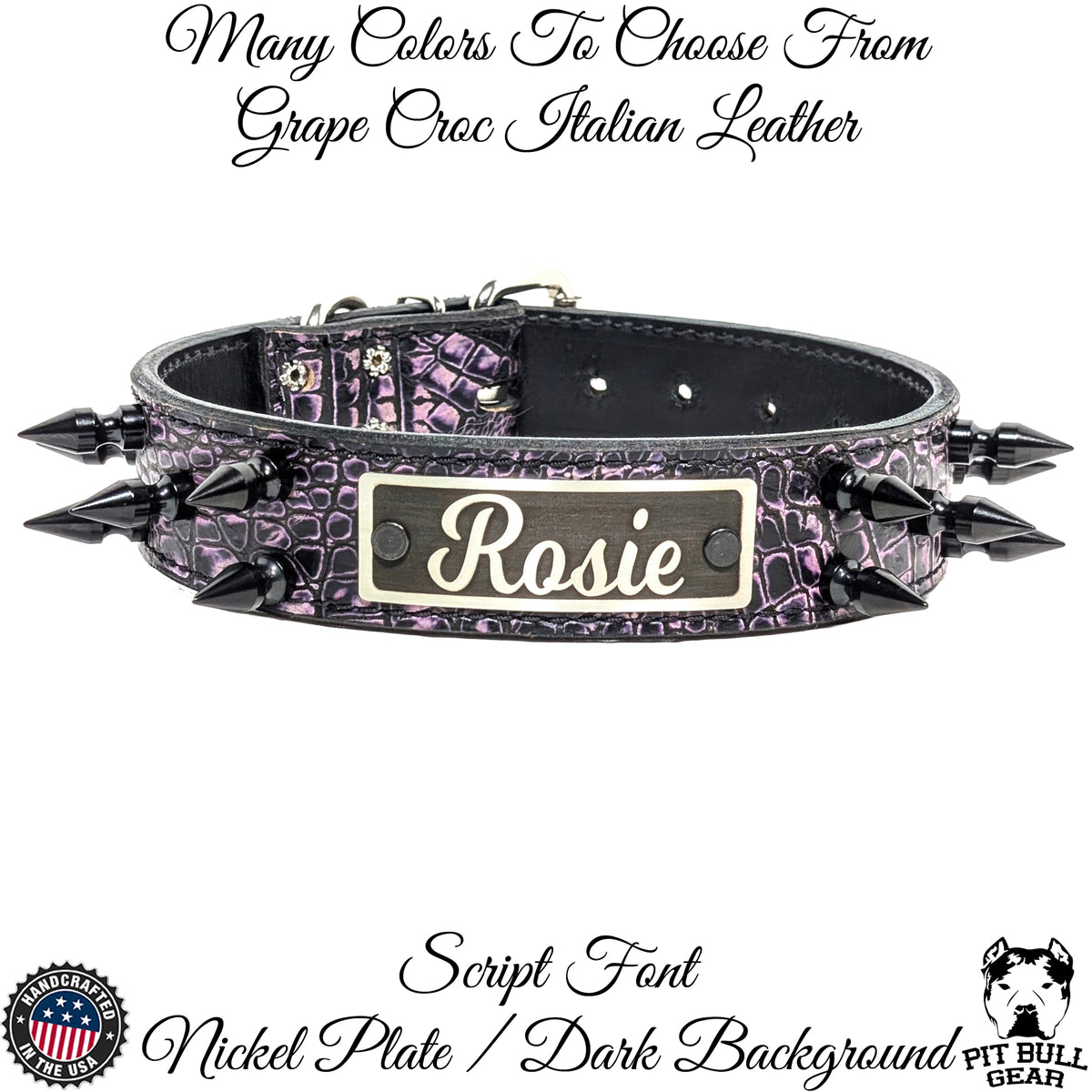 N16 - 1.5&quot; Wide Personalized Spiked Leather Dog Collar
