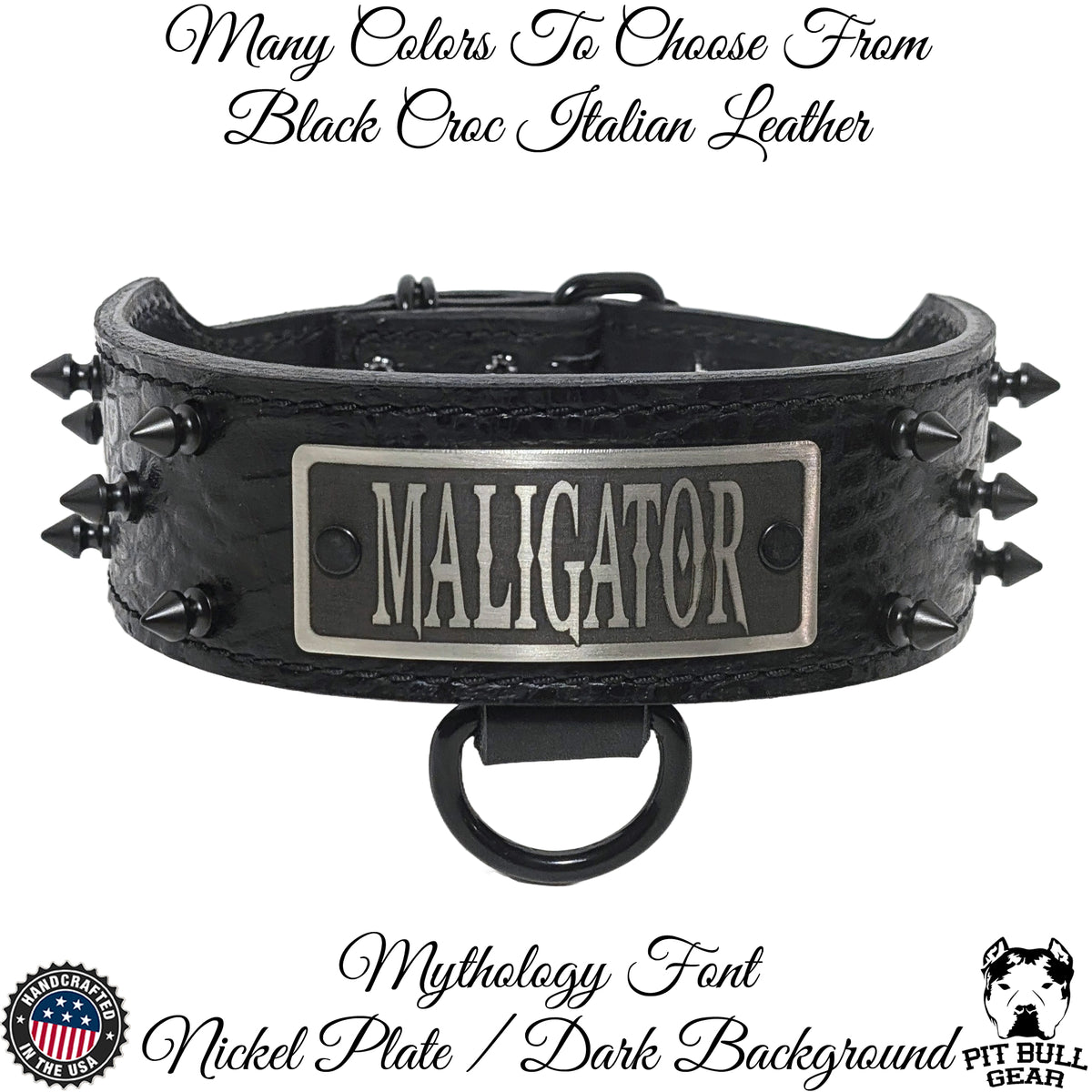 N6 - 2" Wide Personalized Tapered Leather Dog Collar with Spikes