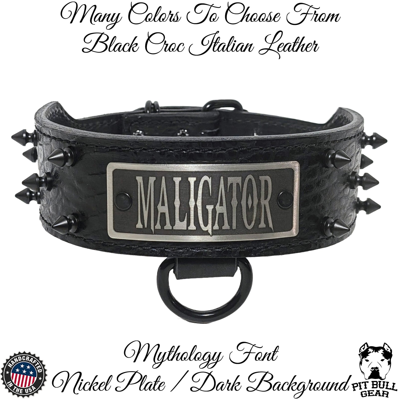 N6 - 2" Wide Personalized Tapered Leather Dog Collar with Spikes