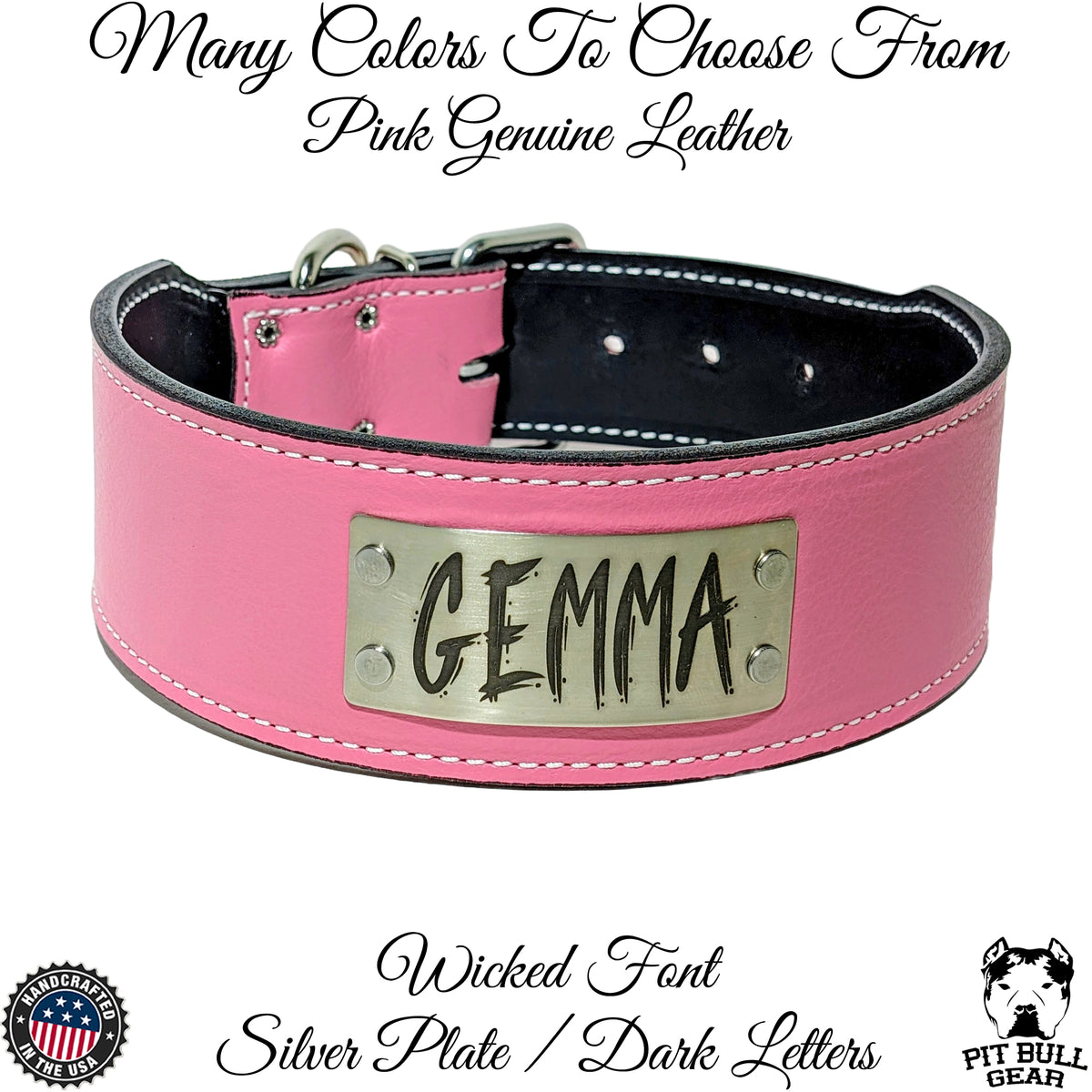 NJ11 - Collar de cuero para perro de 2,5" de ancho con placa de identificación personalizada