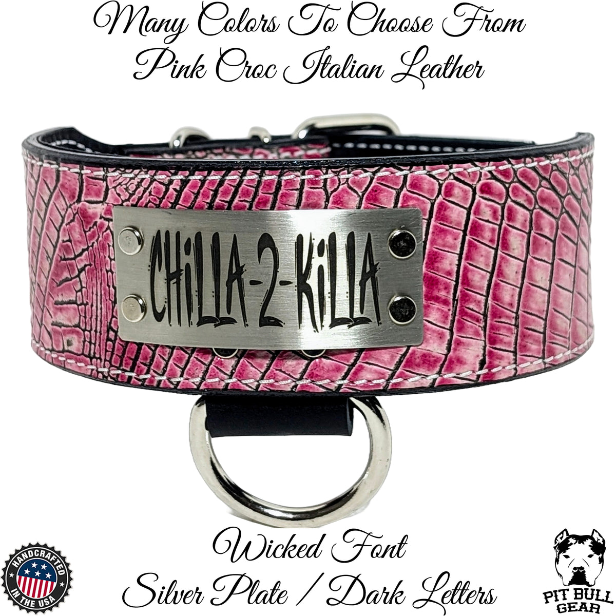 NJ11 - Collar de cuero para perro de 2,5" de ancho con placa de identificación personalizada