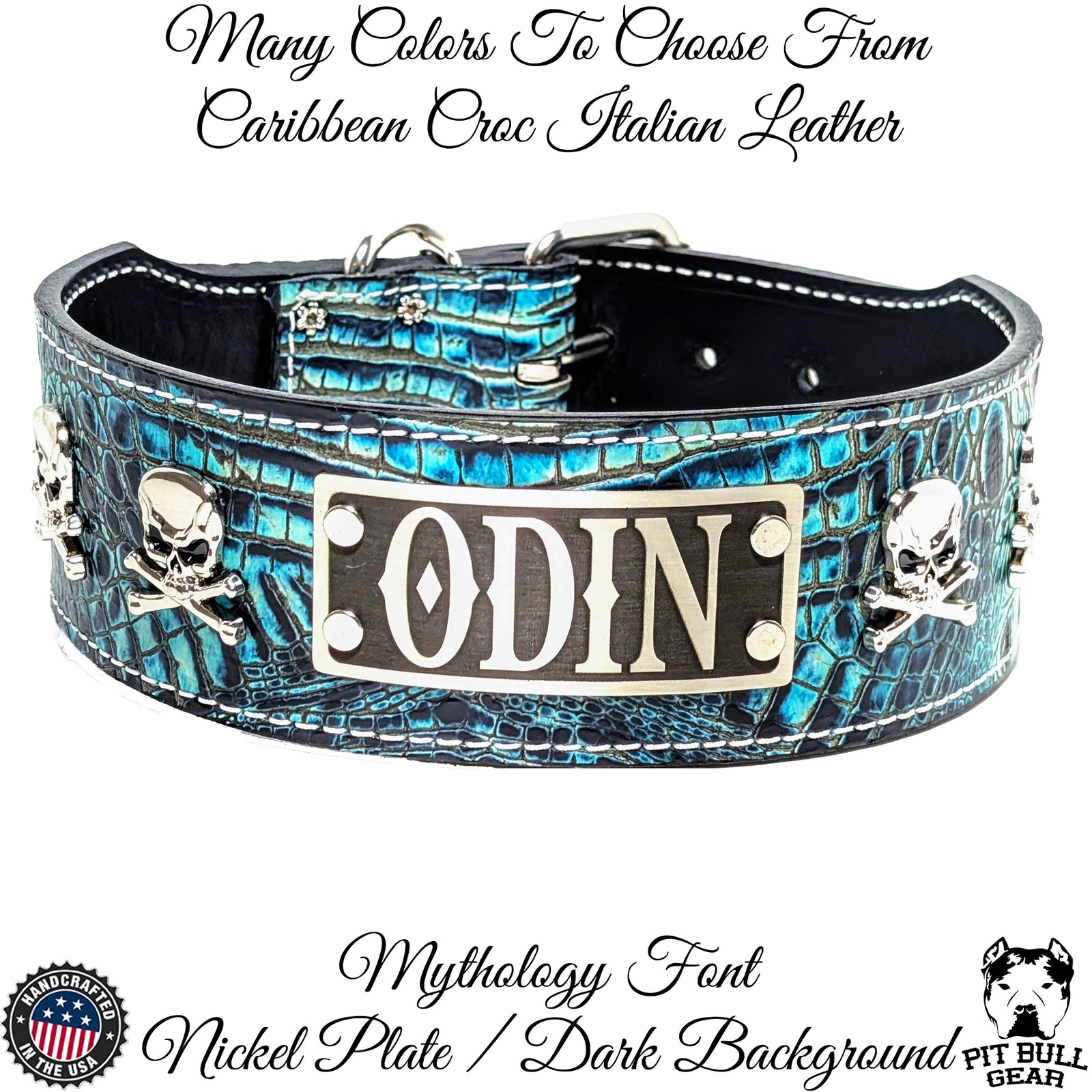 Collar de cuero para perros con calavera y huesos cruzados, resistente, de 2,5" de ancho - NJ13