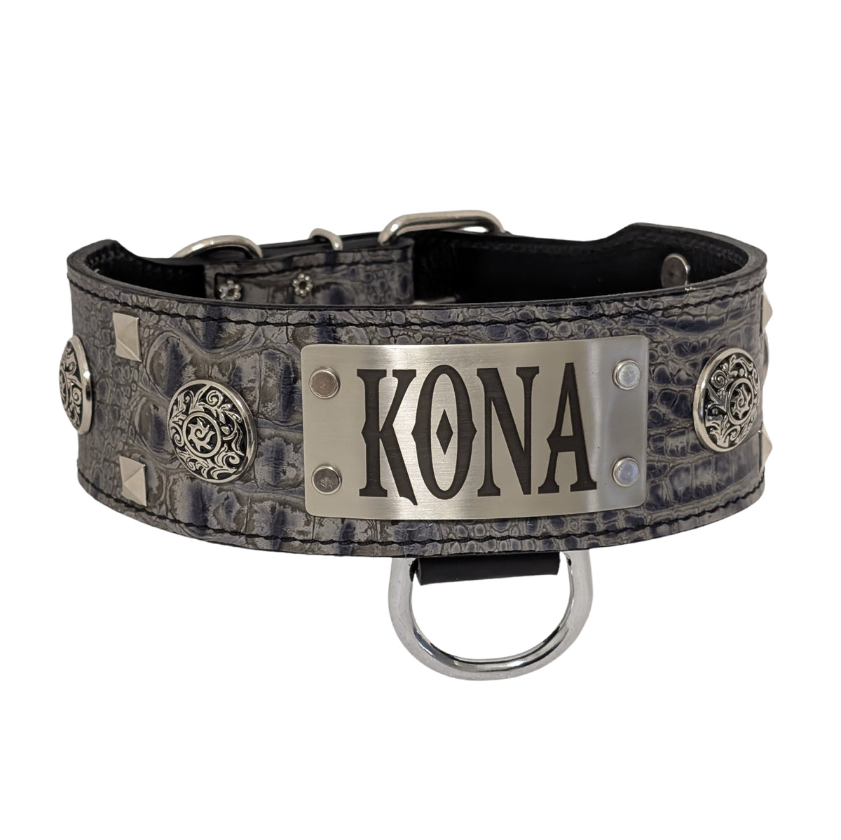 NJ15 - Collar de cuero personalizado Bully &amp;amp; Gems de 2 1/2&quot;