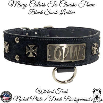 NJ7 - 2.5" Personalized Leather Dog Collar Iron Maltese Crosses Studs
