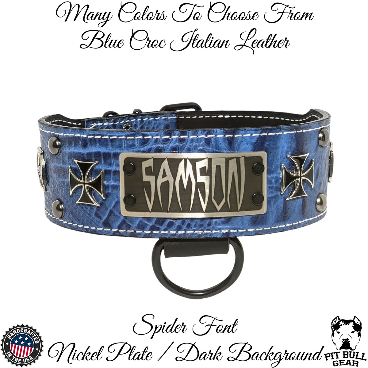 NJ7 - Collar de cuero personalizado para perro de 2,5" con cruces de Malta y tachuelas de hierro