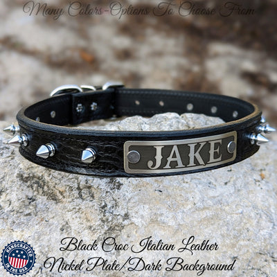 NU19 - 1" Personalized Leather Spiked Collar
