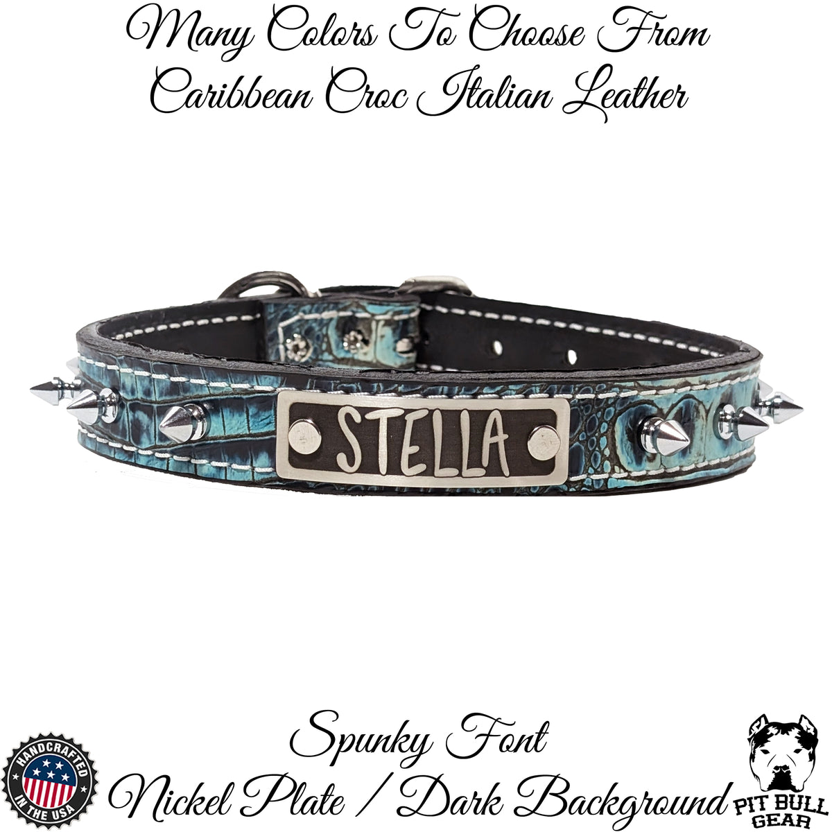 NU19 - 1" Colar Pontudo de Couro Personalizado