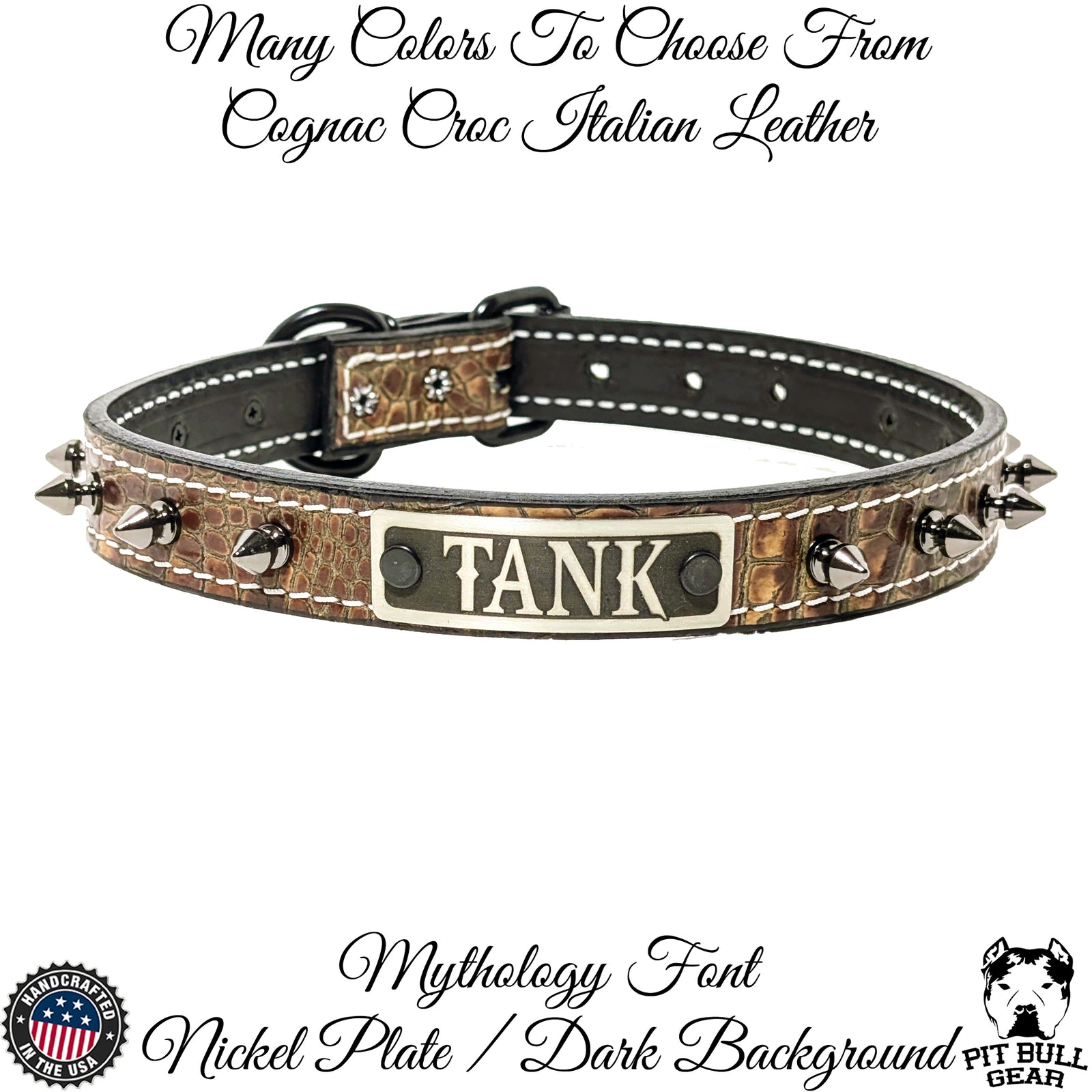 NU19 - 1" Colar Pontudo de Couro Personalizado