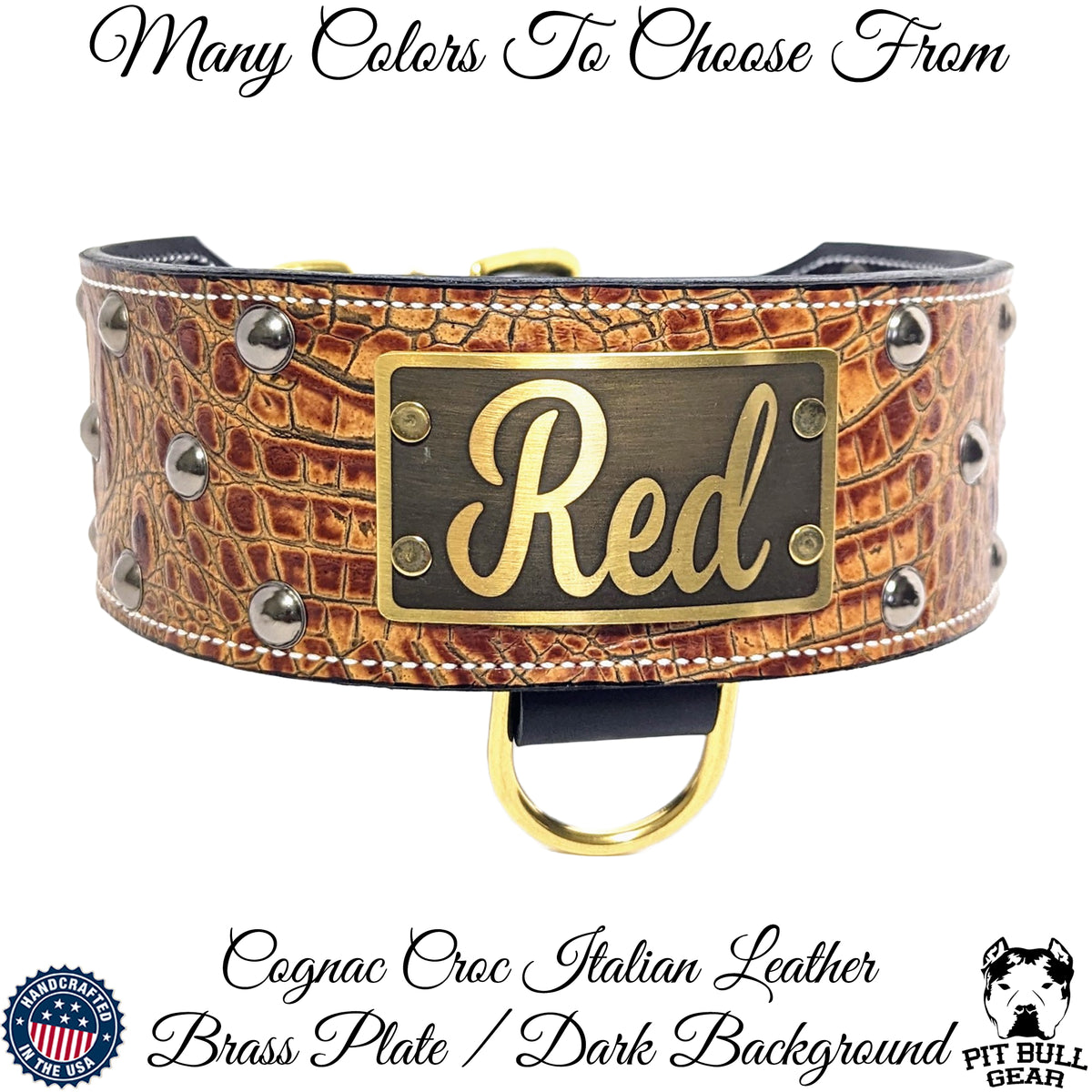 NX3 - Custom 3" Wide Personalized Italian Leather Dog Collar with Dome Studs & Engraved Name Plate