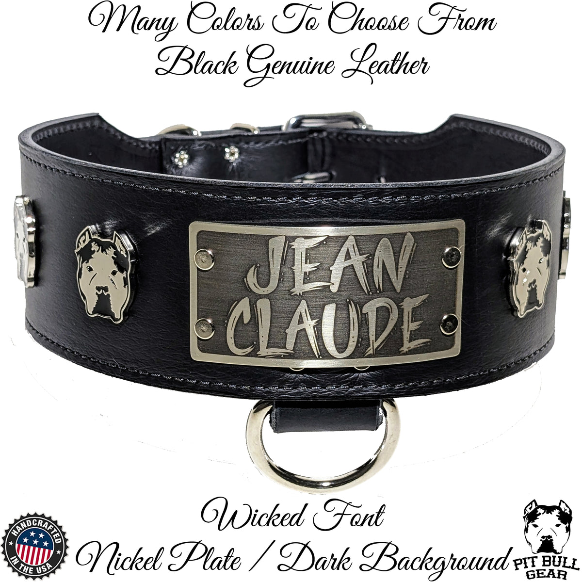 NX7 - 3" Wide Leather Dog Collar with Bully Conchos & Engraved Name Plate