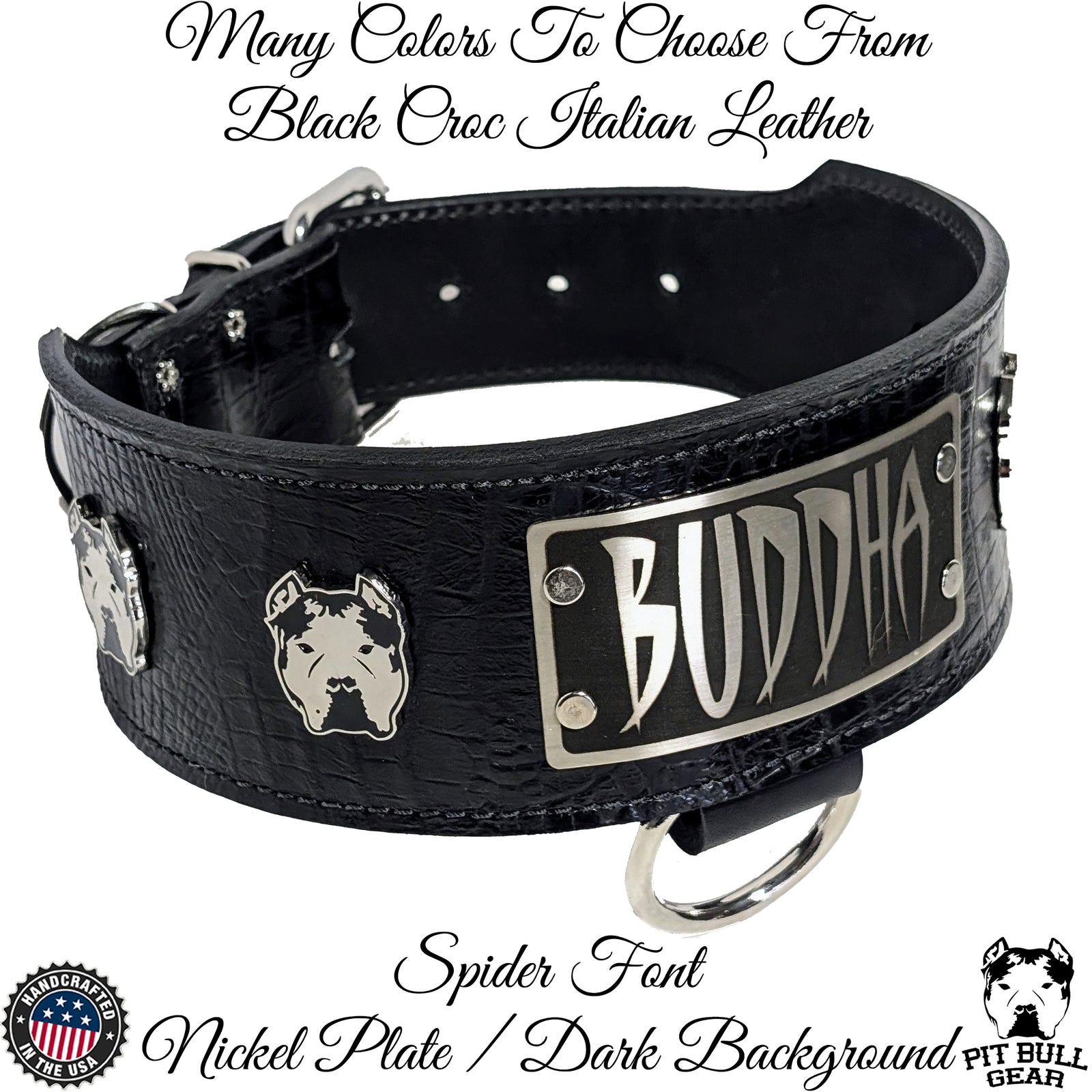 NX7 - 3" Wide Leather Dog Collar with Bully Conchos & Engraved Name Plate