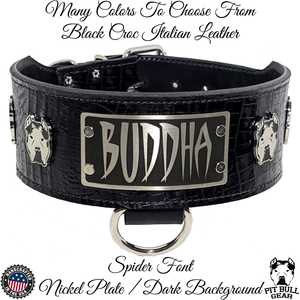NX7 - 3" Wide Leather Dog Collar with Bully Conchos & Engraved Name Plate