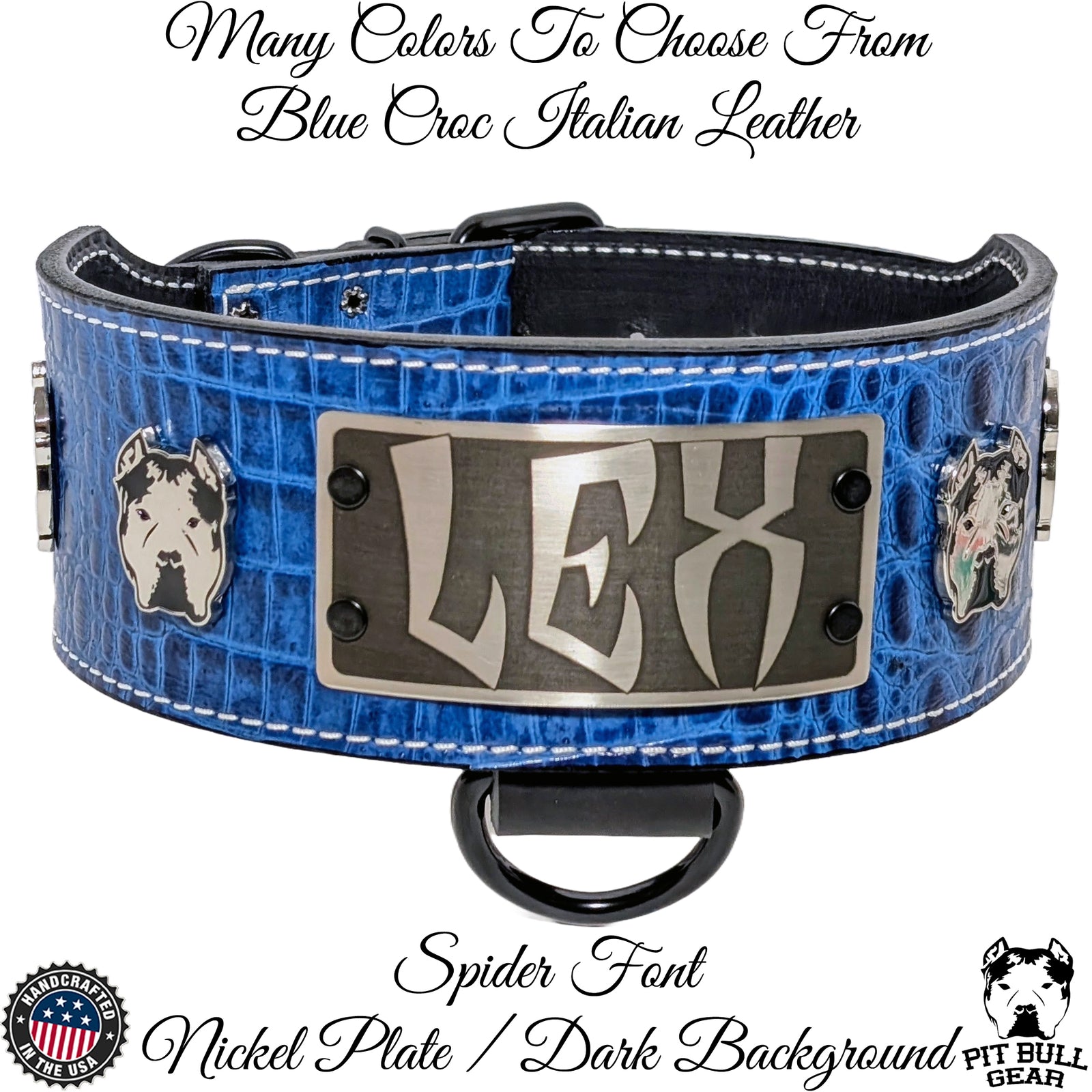 NX7 - 3" Wide Leather Dog Collar with Bully Conchos & Engraved Name Plate