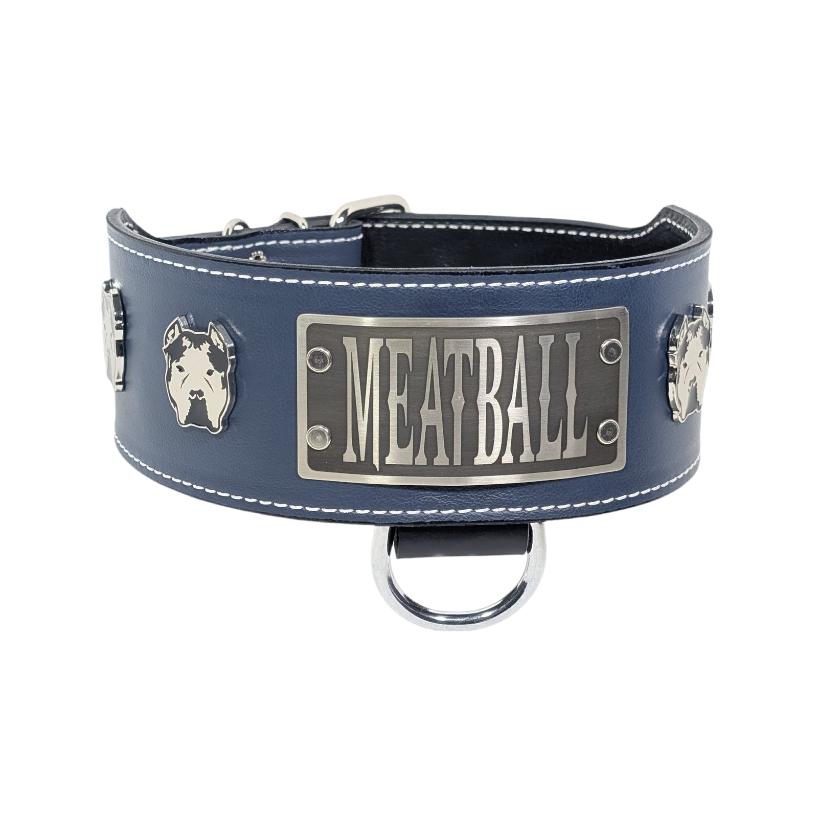 NX7 - 3" Wide Leather Dog Collar with Bully Conchos & Engraved Name Plate
