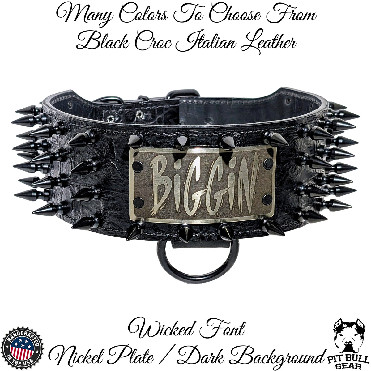 NX8 - Collar de cuero con pinchos para perros de 3&quot; de ancho y placa con nombre