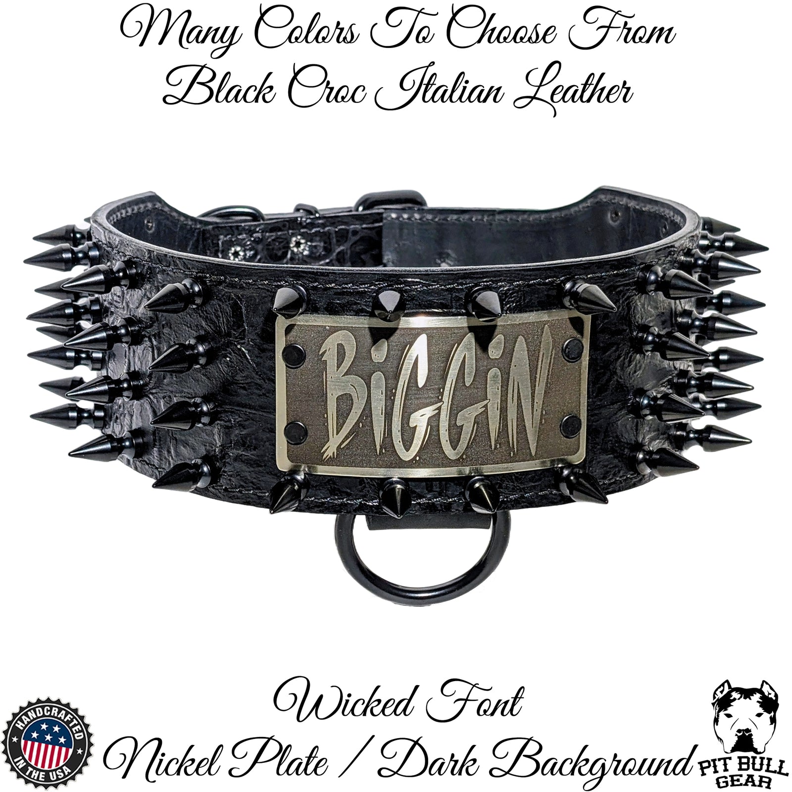 NX8 - Coleira de cachorro de couro com placa de identificação personalizada de 3"