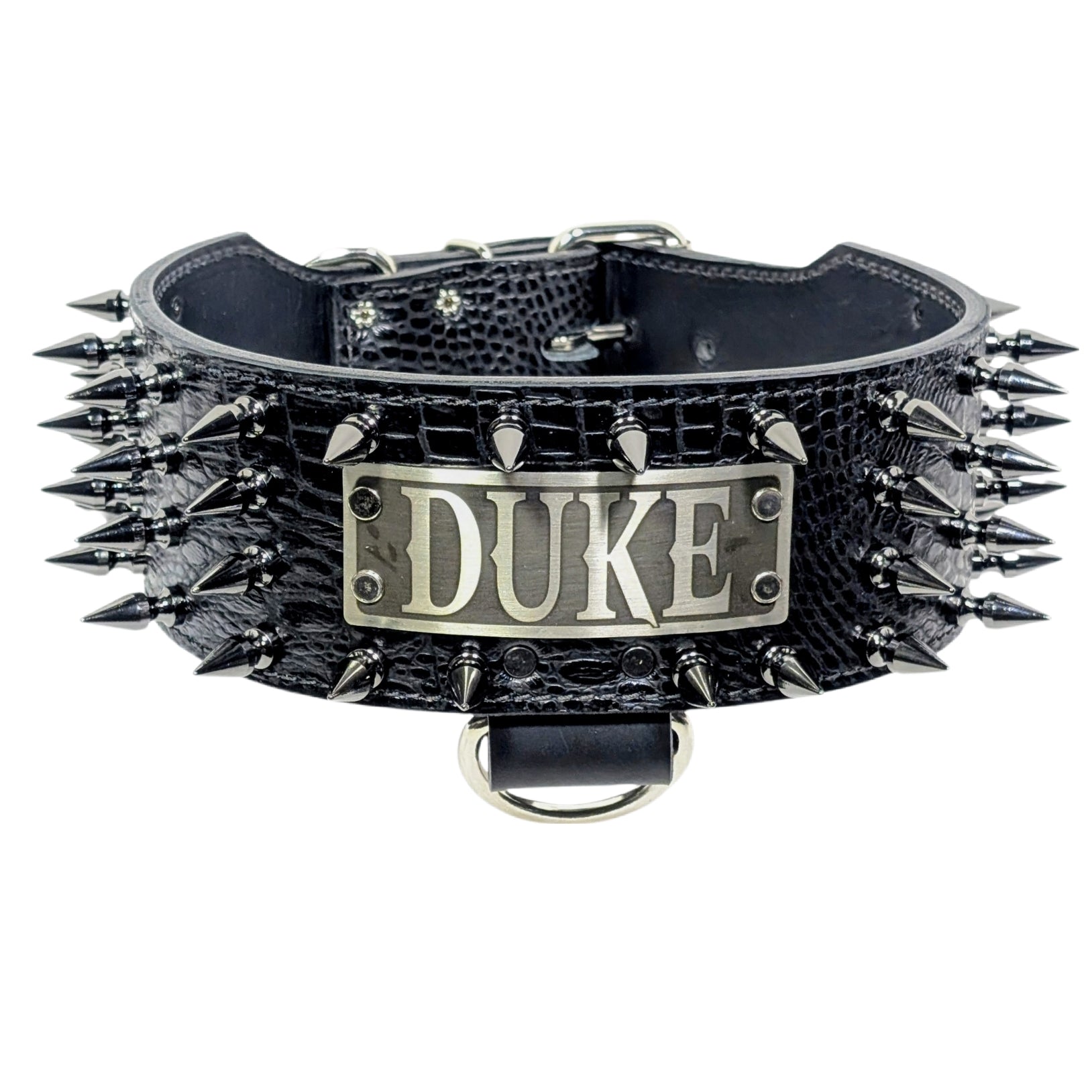 NX8 - 3" Wide Personalized Spiked Leather Dog Collar