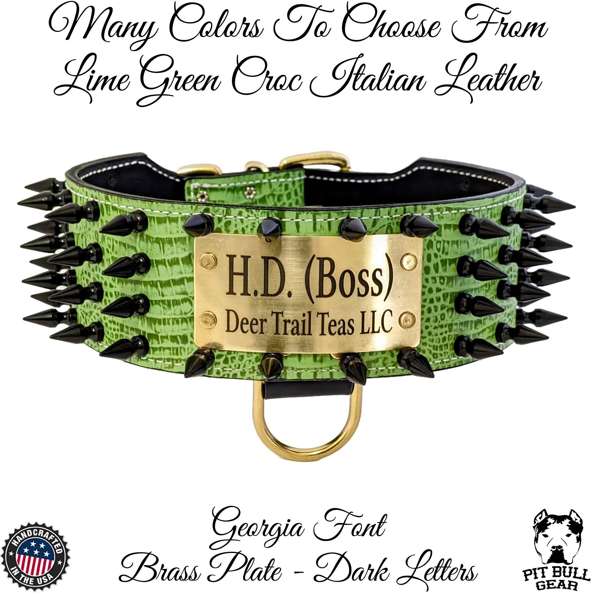 NX8 - Collar de cuero con pinchos para perros de 3" de ancho y placa con nombre