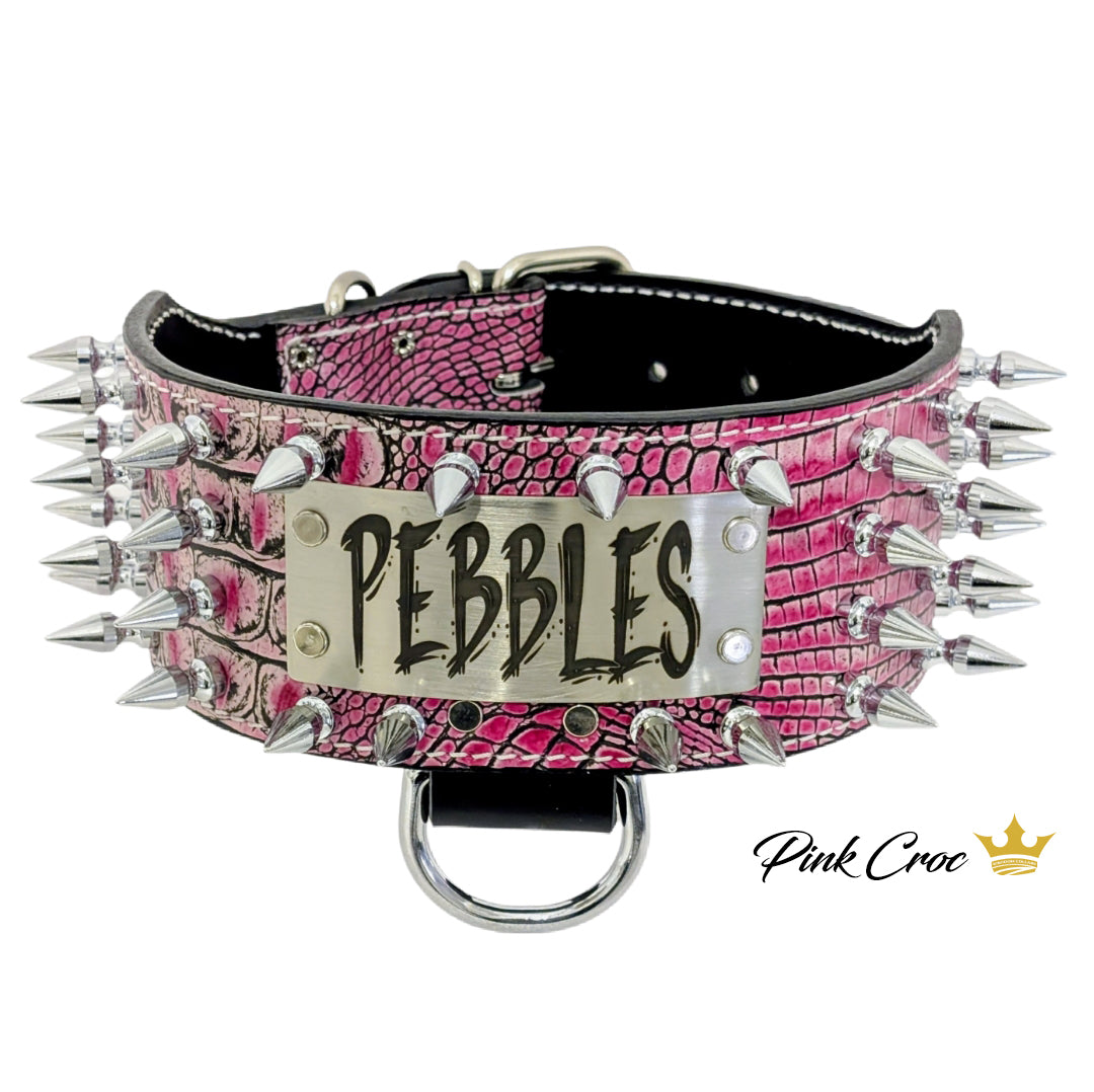 NX8 - 3" Wide Personalized Spiked Leather Dog Collar